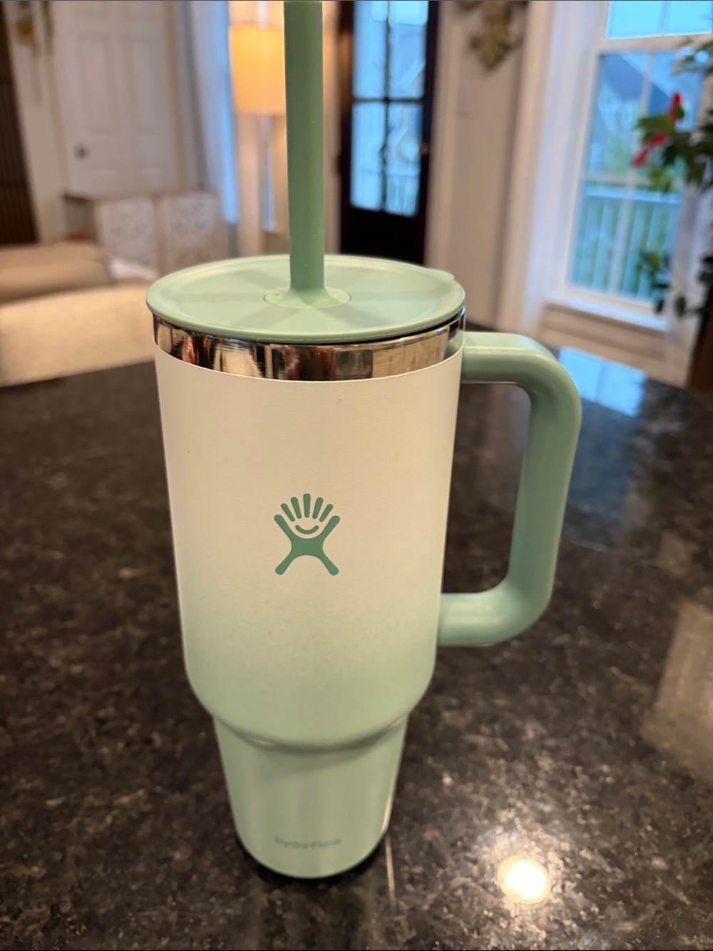 Hydro Flask Mint Green Travel Tumbler with Handle and Straw